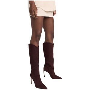 Schutz Chocolate Brown Maryana Sculpt Knee High Suede‎ Pointed Toe Boot Size 5.5
